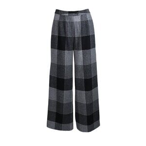 Yihua Grey Plaid Wool Blend Wide Leg Vintage Trousers
